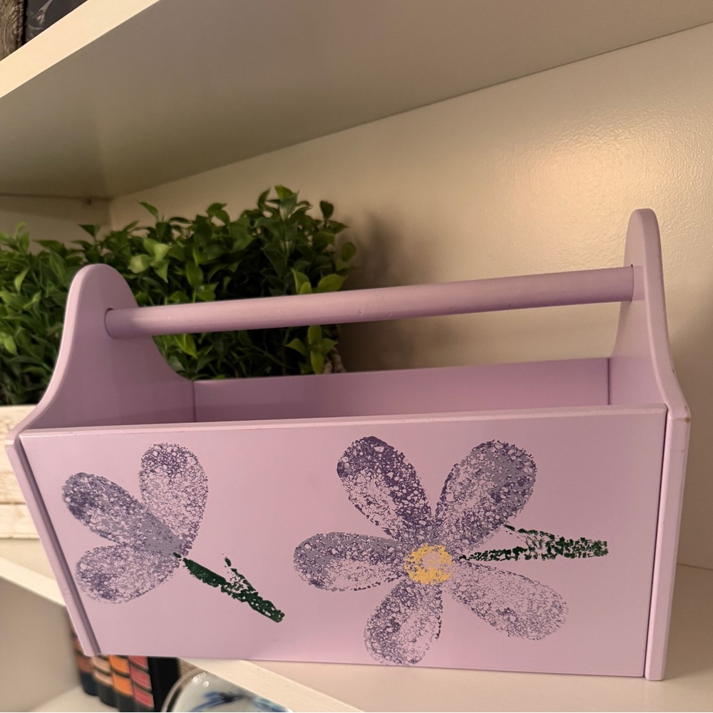 KidKraft Purple Wooden Caddy w/Purple Stenciled Floral Design Great to Organize